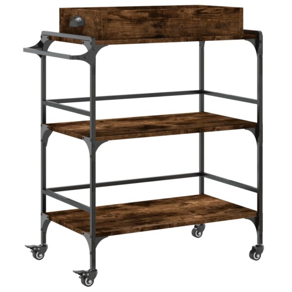 vidaXL Kitchen Trolley Smoked Oak 32.1"x16.1"x36.4" Engineered Wood - Image 2