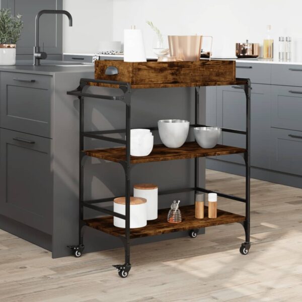 vidaXL Kitchen Trolley Smoked Oak 32.1"x16.1"x36.4" Engineered Wood - Image 3