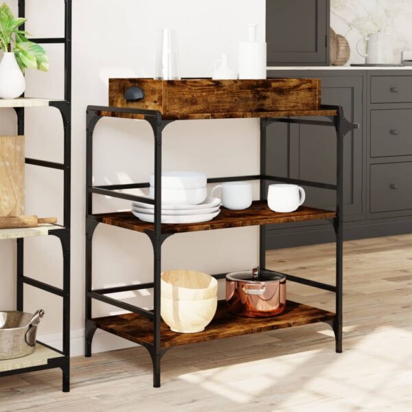 vidaXL Kitchen Trolley Smoked Oak 32.1"x16.1"x36.4" Engineered Wood - Image 4