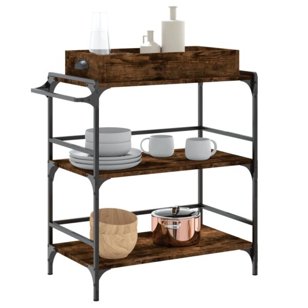 vidaXL Kitchen Trolley Smoked Oak 32.1"x16.1"x36.4" Engineered Wood - Image 5