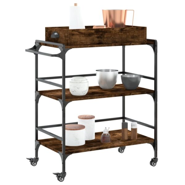 vidaXL Kitchen Trolley Smoked Oak 32.1"x16.1"x36.4" Engineered Wood - Image 6