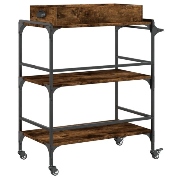 vidaXL Kitchen Trolley Smoked Oak 32.1"x16.1"x36.4" Engineered Wood - Image 9