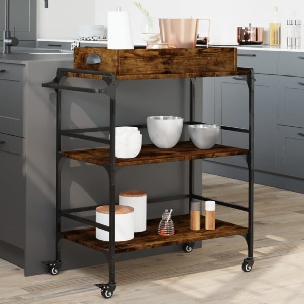 vidaXL Kitchen Trolley Smoked Oak 32.1"x16.1"x36.4" Engineered Wood