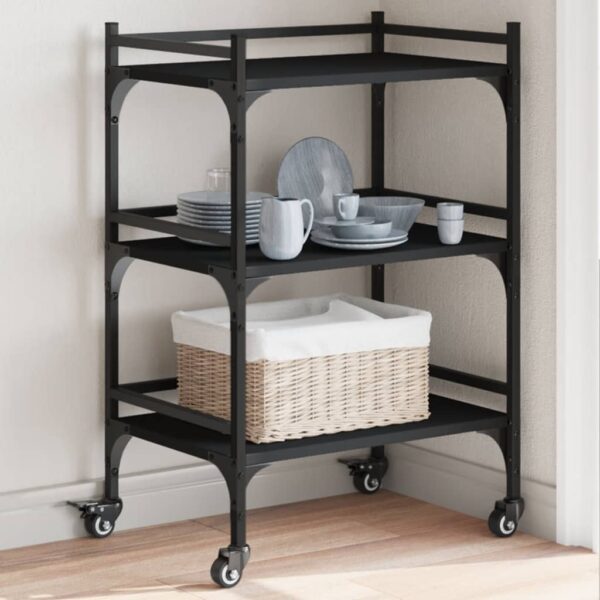 vidaXL Kitchen Trolley Black 19.7"x13.8"x29.7" Engineered Wood