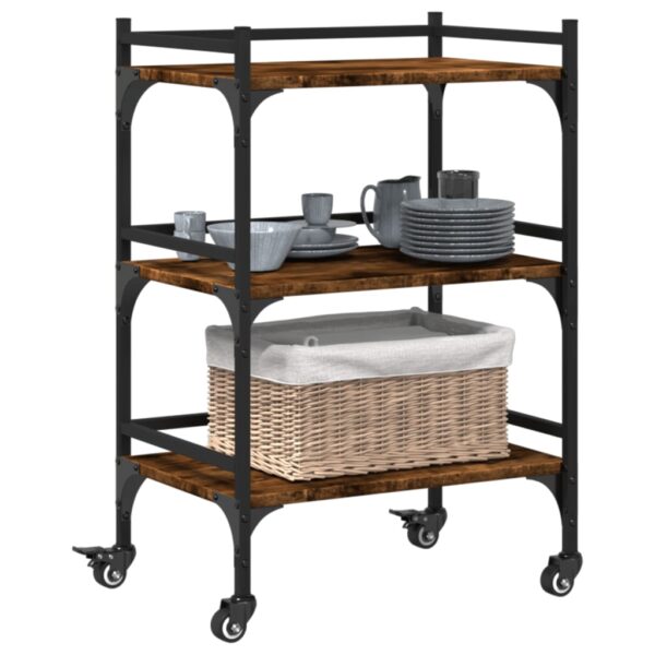 vidaXL Kitchen Trolley Smoked Oak 19.7"x13.8"x29.7" Engineered Wood - Image 6