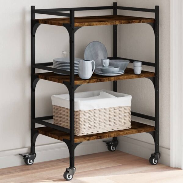 vidaXL Kitchen Trolley Smoked Oak 19.7"x13.8"x29.7" Engineered Wood