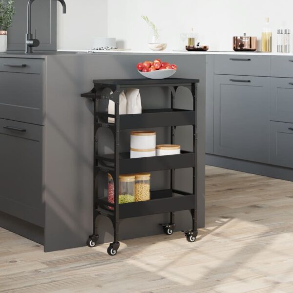 vidaXL Kitchen Trolley Black 20.9"x7.9"x29.9" Engineered Wood - Image 4