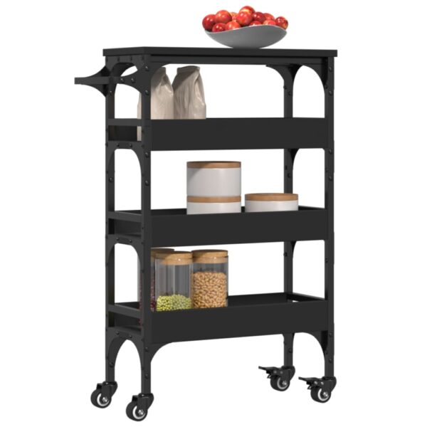 vidaXL Kitchen Trolley Black 20.9"x7.9"x29.9" Engineered Wood - Image 6