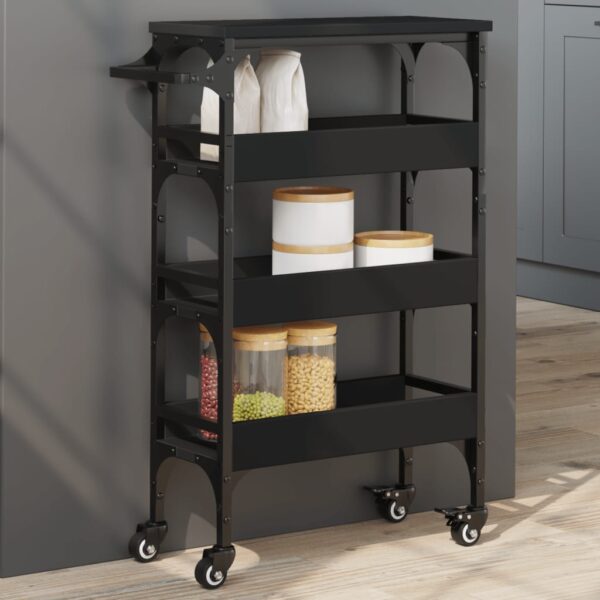 vidaXL Kitchen Trolley Black 20.9"x7.9"x29.9" Engineered Wood