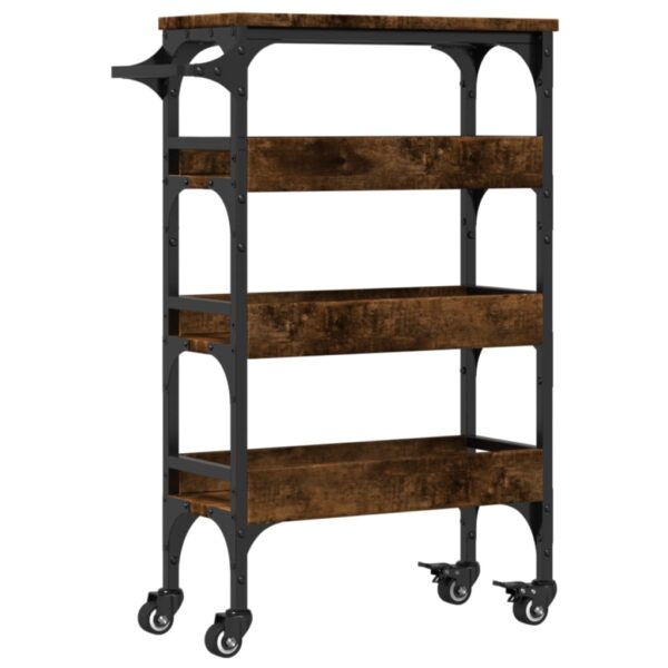 vidaXL Kitchen Trolley Smoked Oak 20.9"x7.9"x29.9" Engineered Wood - Image 2