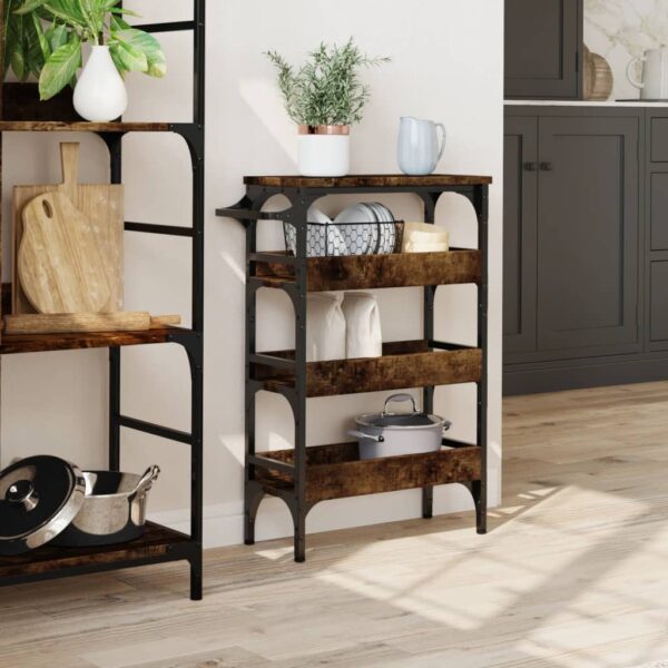 vidaXL Kitchen Trolley Smoked Oak 20.9"x7.9"x29.9" Engineered Wood - Image 3