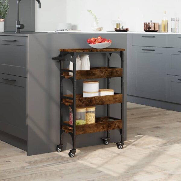 vidaXL Kitchen Trolley Smoked Oak 20.9"x7.9"x29.9" Engineered Wood - Image 4