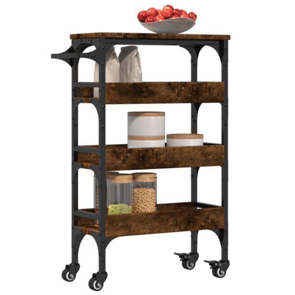 vidaXL Kitchen Trolley Smoked Oak 20.9"x7.9"x29.9" Engineered Wood - Image 6