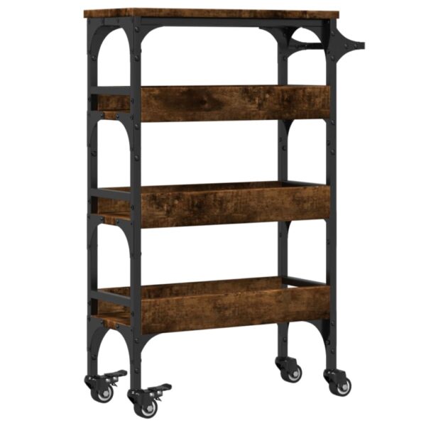 vidaXL Kitchen Trolley Smoked Oak 20.9"x7.9"x29.9" Engineered Wood - Image 9