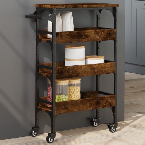 vidaXL Kitchen Trolley Smoked Oak 20.9"x7.9"x29.9" Engineered Wood