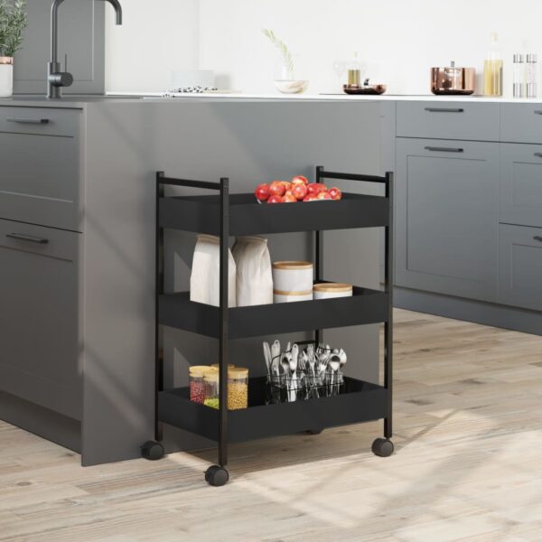 vidaXL Kitchen Trolley Black 19.7"x11.8"x27.6" Engineered Wood - Image 4