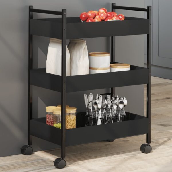 vidaXL Kitchen Trolley Black 19.7"x11.8"x27.6" Engineered Wood