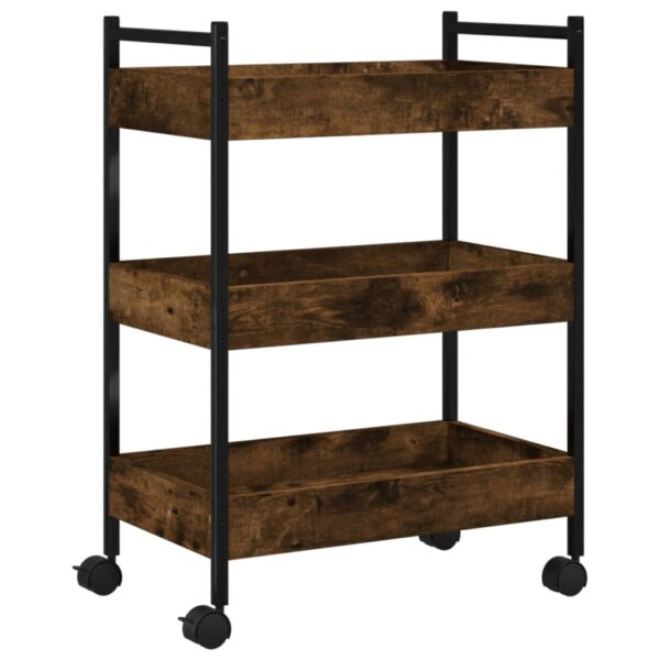 vidaXL Kitchen Trolley Smoked Oak 19.7"x11.8"x27.6" Engineered Wood - Image 2