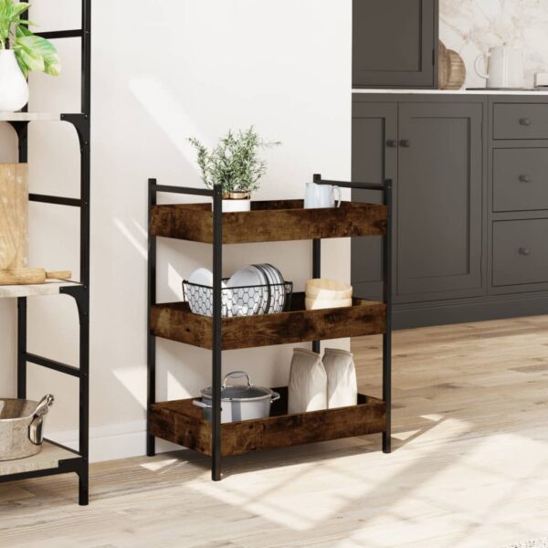 vidaXL Kitchen Trolley Smoked Oak 19.7"x11.8"x27.6" Engineered Wood - Image 3