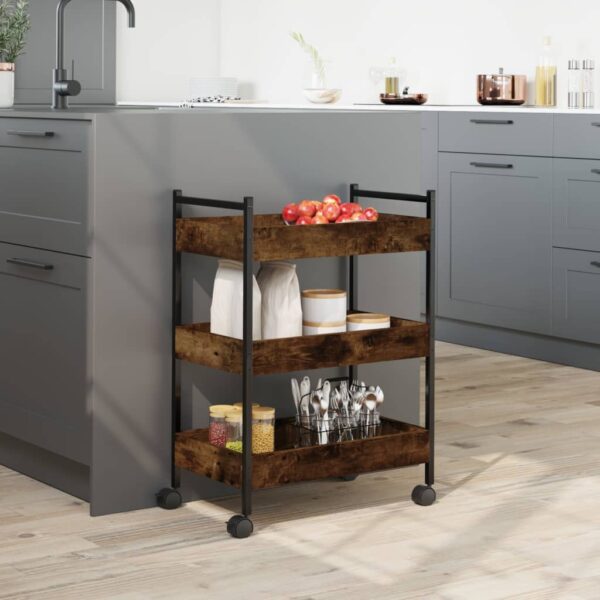 vidaXL Kitchen Trolley Smoked Oak 19.7"x11.8"x27.6" Engineered Wood - Image 4