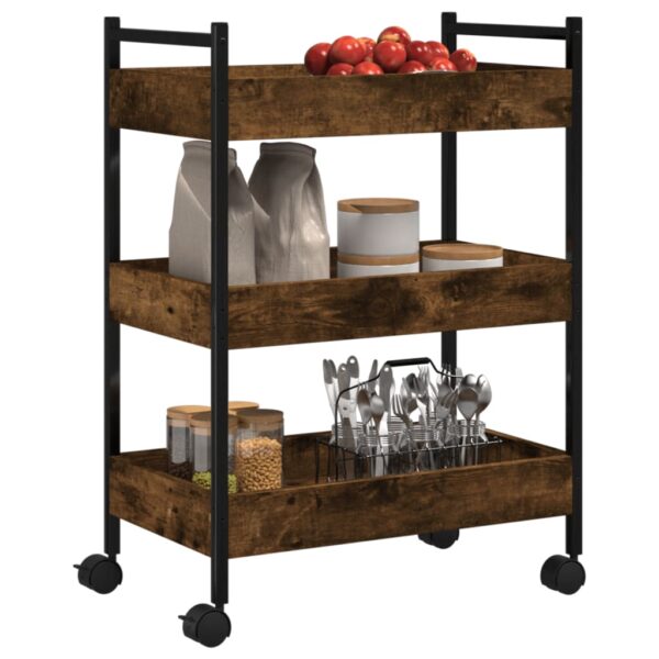 vidaXL Kitchen Trolley Smoked Oak 19.7"x11.8"x27.6" Engineered Wood - Image 6