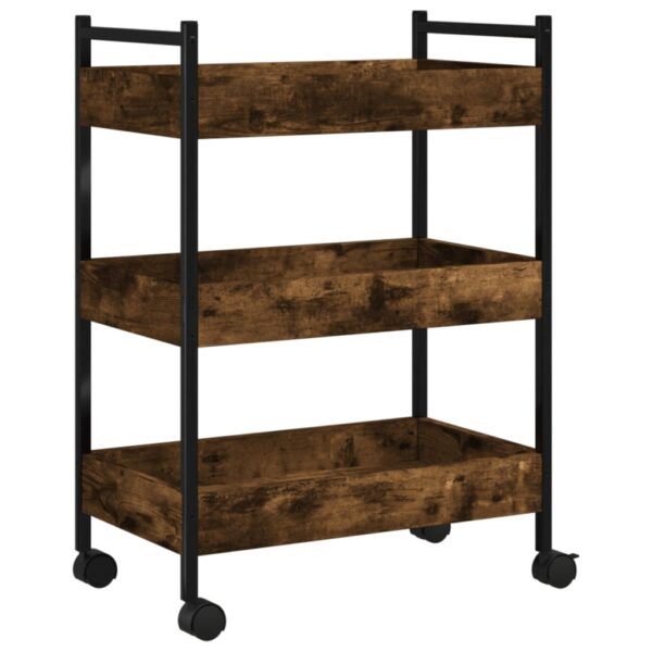 vidaXL Kitchen Trolley Smoked Oak 19.7"x11.8"x27.6" Engineered Wood - Image 9