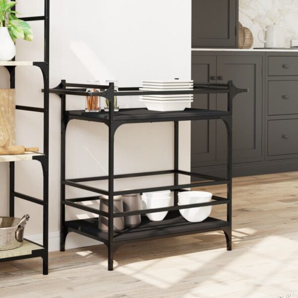 vidaXL Kitchen Trolley Black 32.3"x15.7"x30.9" Engineered Wood - Image 3