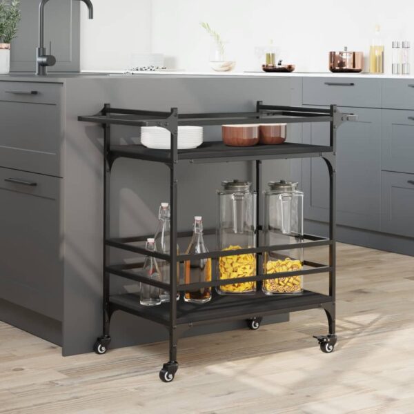 vidaXL Kitchen Trolley Black 32.3"x15.7"x30.9" Engineered Wood - Image 4