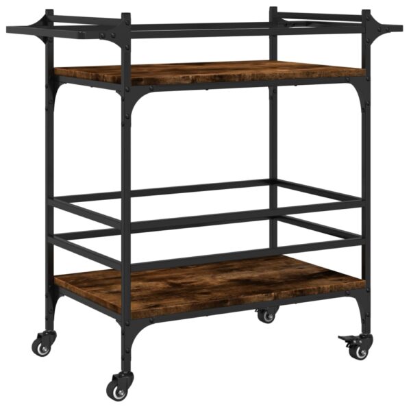 vidaXL Kitchen Trolley Smoked Oak 32.3"x15.7"x30.9" Engineered Wood - Image 2