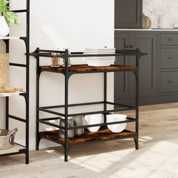 vidaXL Kitchen Trolley Smoked Oak 32.3"x15.7"x30.9" Engineered Wood - Image 3