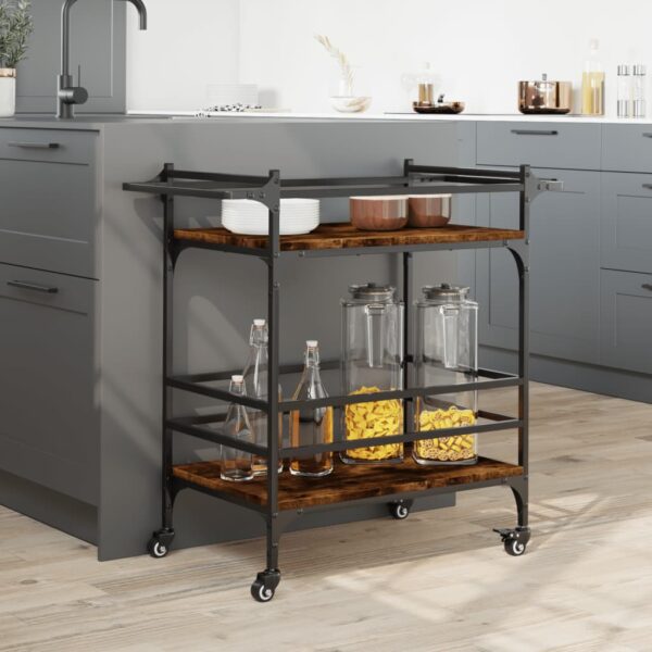 vidaXL Kitchen Trolley Smoked Oak 32.3"x15.7"x30.9" Engineered Wood - Image 4