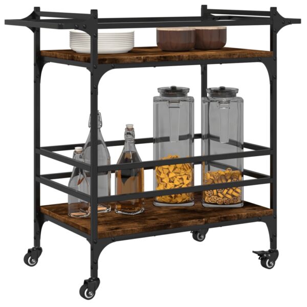 vidaXL Kitchen Trolley Smoked Oak 32.3"x15.7"x30.9" Engineered Wood - Image 5