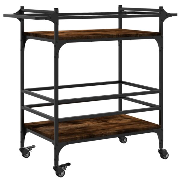 vidaXL Kitchen Trolley Smoked Oak 32.3"x15.7"x30.9" Engineered Wood - Image 9