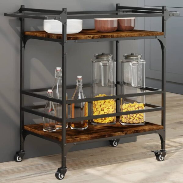 vidaXL Kitchen Trolley Smoked Oak 32.3"x15.7"x30.9" Engineered Wood