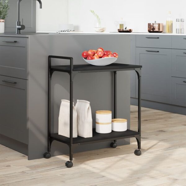 vidaXL Kitchen Trolley Black 23.8"x12.2"x28.5" Engineered Wood - Image 3