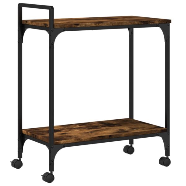 vidaXL Kitchen Trolley Smoked Oak 23.8"x12.2"x28.5" Engineered Wood - Image 2