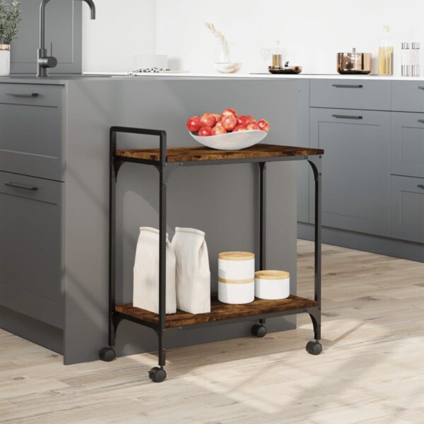 vidaXL Kitchen Trolley Smoked Oak 23.8"x12.2"x28.5" Engineered Wood - Image 3