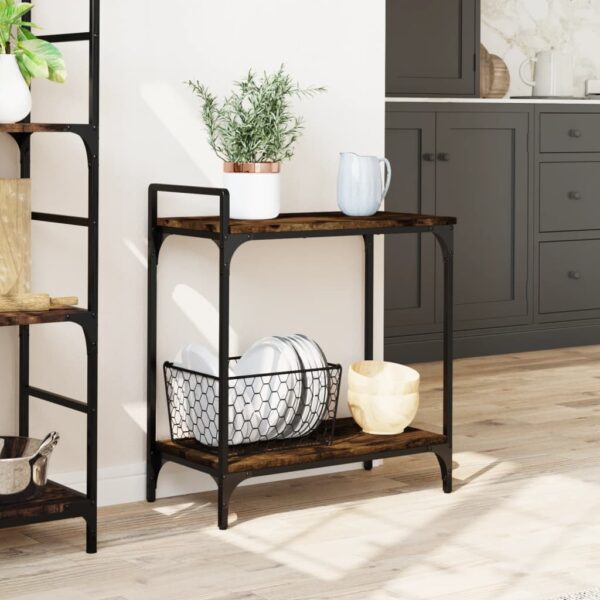 vidaXL Kitchen Trolley Smoked Oak 23.8"x12.2"x28.5" Engineered Wood - Image 4