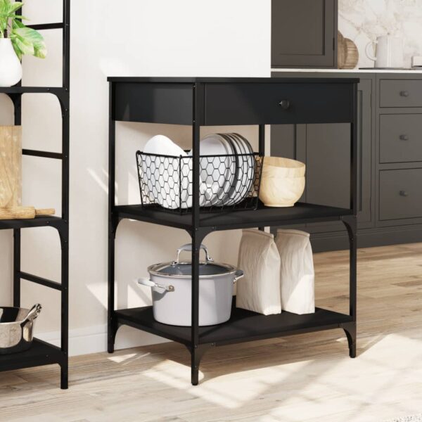 vidaXL Kitchen Trolley Black 23.6"x18.9"x35.2" Engineered Wood - Image 3