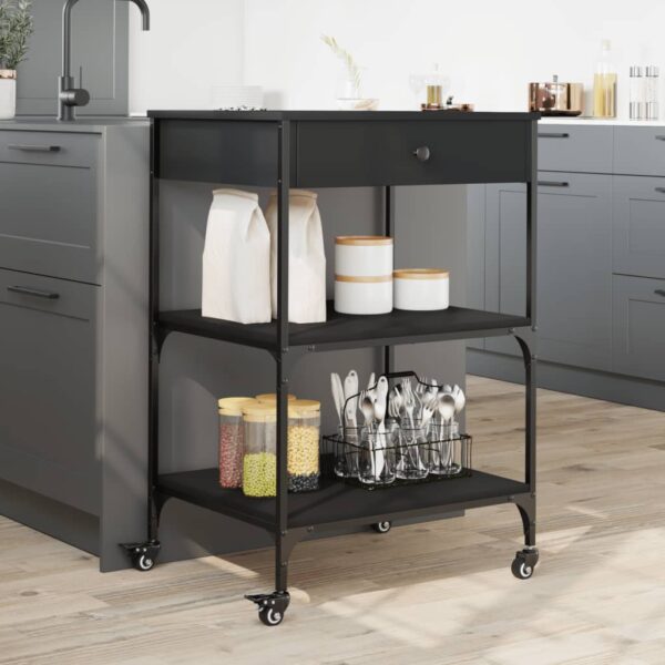 vidaXL Kitchen Trolley Black 23.6"x18.9"x35.2" Engineered Wood - Image 4