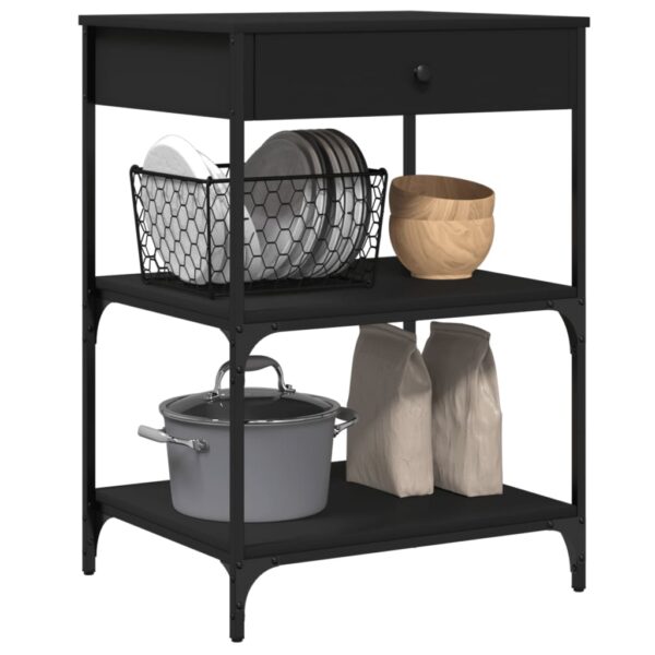 vidaXL Kitchen Trolley Black 23.6"x18.9"x35.2" Engineered Wood - Image 5