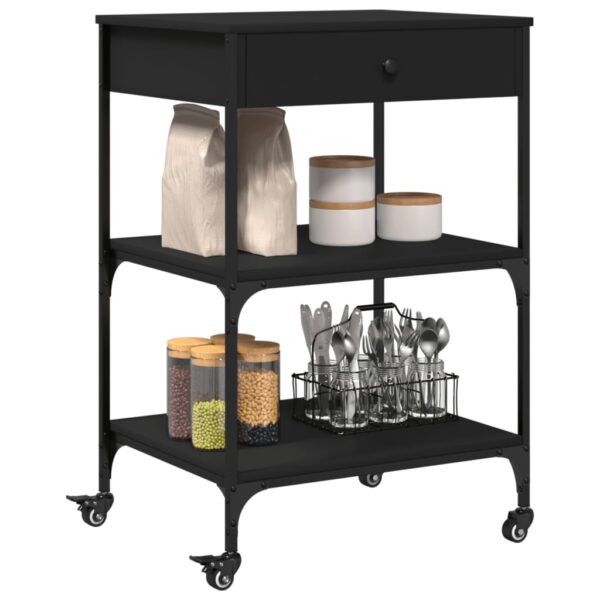 vidaXL Kitchen Trolley Black 23.6"x18.9"x35.2" Engineered Wood - Image 6