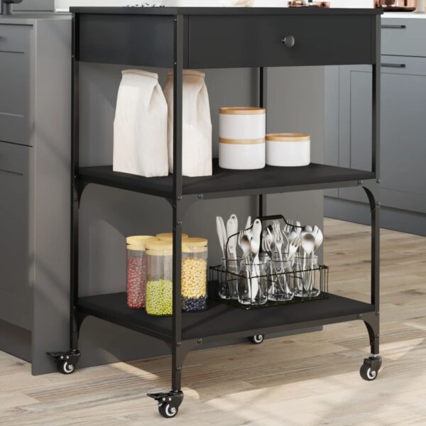 vidaXL Kitchen Trolley Black 23.6"x18.9"x35.2" Engineered Wood