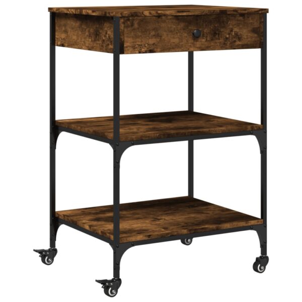 vidaXL Kitchen Trolley Smoked Oak 23.6"x18.9"x35.2" Engineered Wood - Image 2