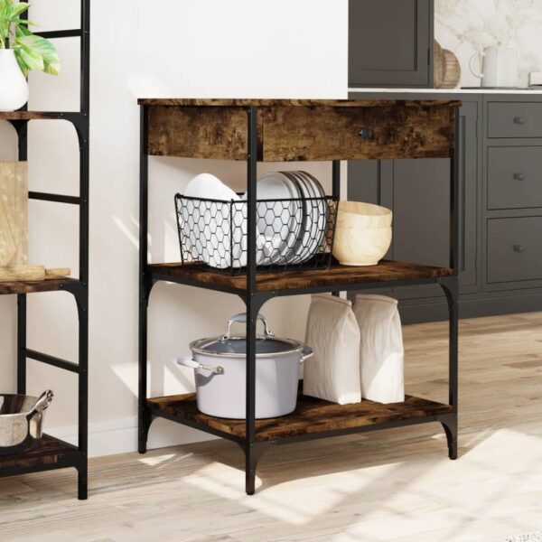 vidaXL Kitchen Trolley Smoked Oak 23.6"x18.9"x35.2" Engineered Wood - Image 3