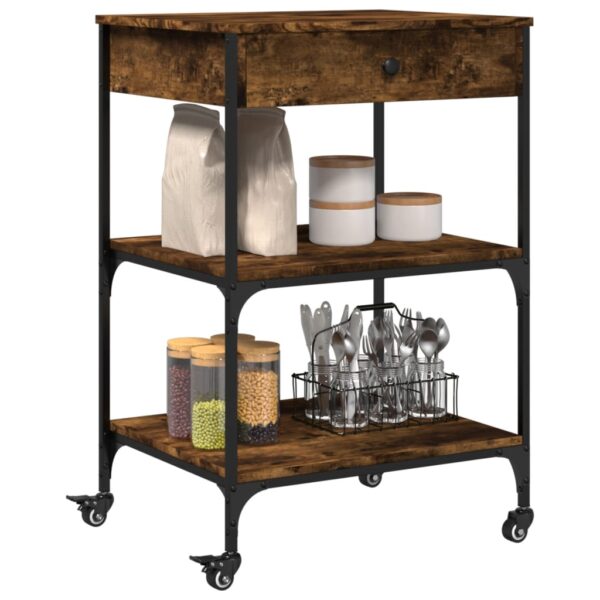 vidaXL Kitchen Trolley Smoked Oak 23.6"x18.9"x35.2" Engineered Wood - Image 6