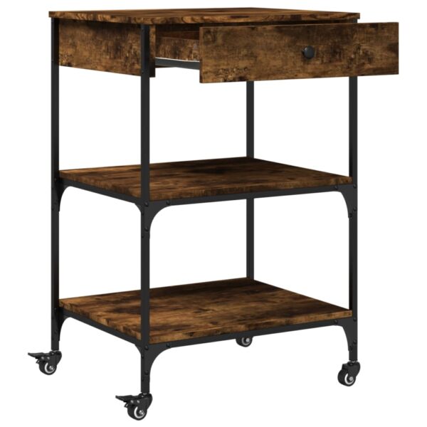 vidaXL Kitchen Trolley Smoked Oak 23.6"x18.9"x35.2" Engineered Wood - Image 7