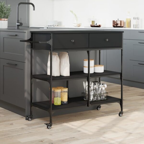 vidaXL Kitchen Trolley Black 41.3"x16.5"x37.4" Engineered Wood - Image 4