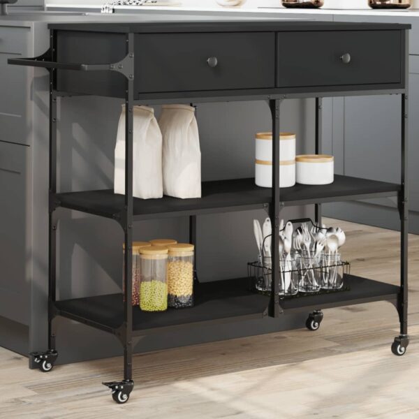 vidaXL Kitchen Trolley Black 41.3"x16.5"x37.4" Engineered Wood