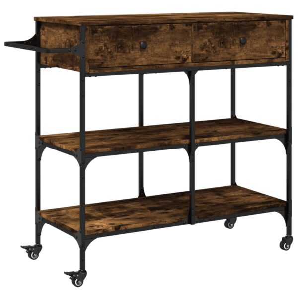 vidaXL Kitchen Trolley Smoked Oak 41.3"x16.5"x37.4" Engineered Wood - Image 2